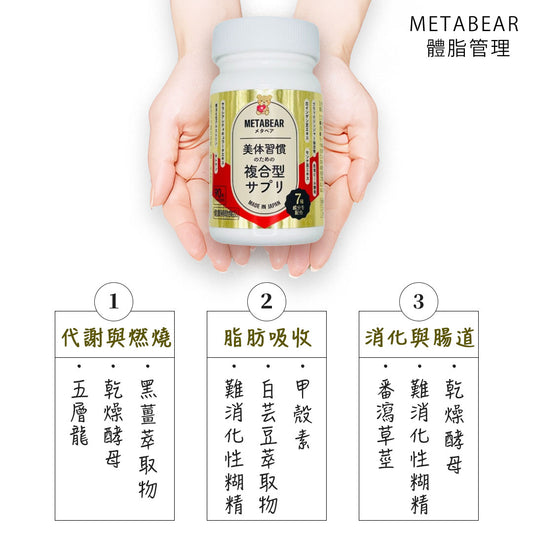 METABEAR 複合型 體態管理錠  90粒 30日份|健康體態 × 能量代謝 × 腸道機能 熊友推薦