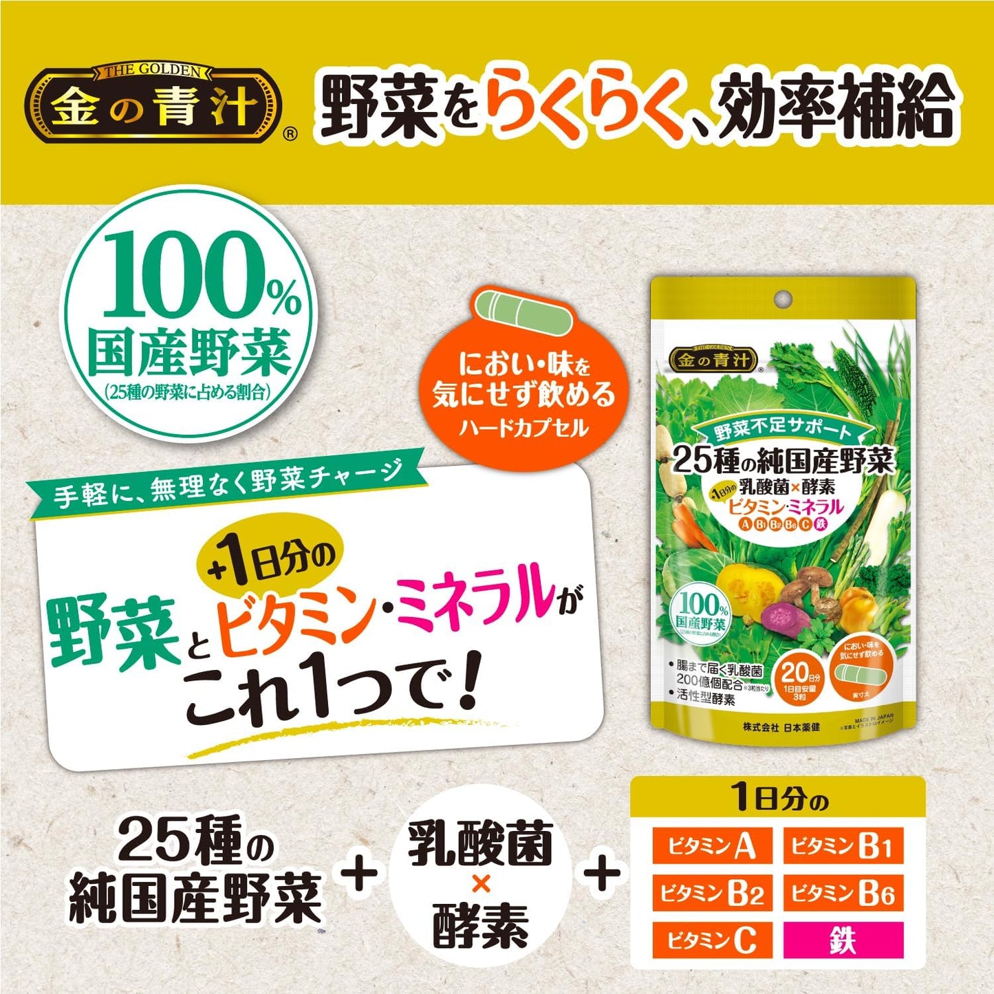 NIHON YAKKEN日本藥健 金の青汁 25種の純国産野菜 乳酸菌×酵素 系列保健品