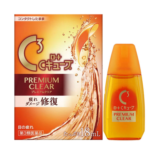 樂敦製藥 C-cube Premium Clear 隱形眼鏡引起的疲勞和修復眼藥水18ml[第3類医薬品]