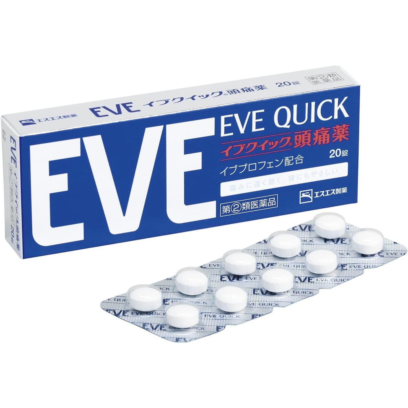 [指定第2類醫藥品] SS製藥 白兔牌 EVE QUICK 頭痛藥 藍盒護胃 - CosmeBear小熊日本藥妝For台灣