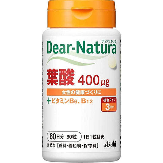 Asahi朝日 Dear Natura 葉酸 60日量 含維他命B6 B12 - CosmeBear小熊日本藥妝For台灣