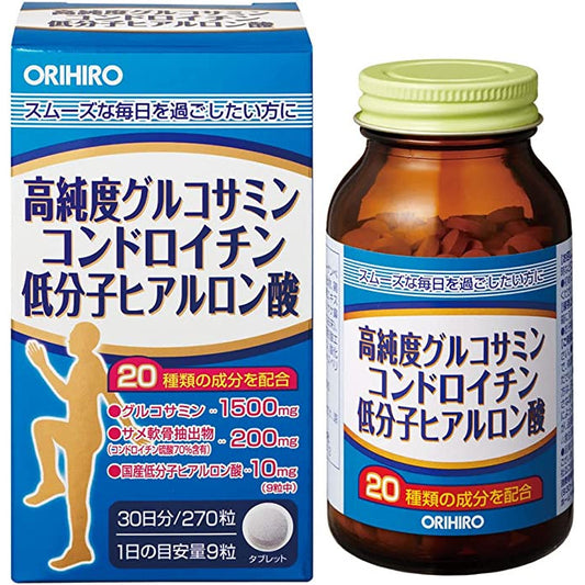 ORIHIRO 高純度葡糖胺/軟骨素/低分子量玻尿酸綜合保健品 30日量270粒 關節保護 - CosmeBear小熊日本藥妝For台灣