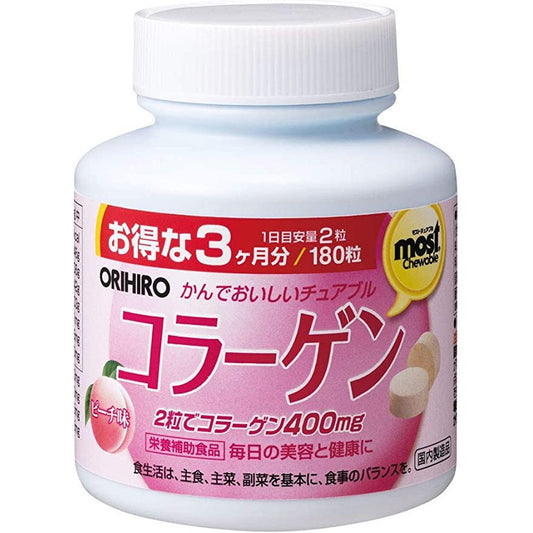 ORIHIRO 膠原蛋白咀嚼片 3個月量180片 蜜桃味 - CosmeBear小熊日本藥妝For台灣