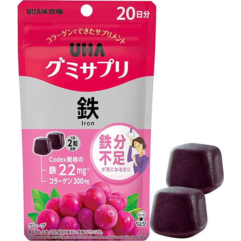 UHA 鐵補充劑 軟糖 20日量 葡萄味 - CosmeBear小熊日本藥妝For台灣